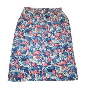 MDM Designs Skirt Womens 20W Blue Pink Floral Vintage USA Made Denim Maxi Skirt